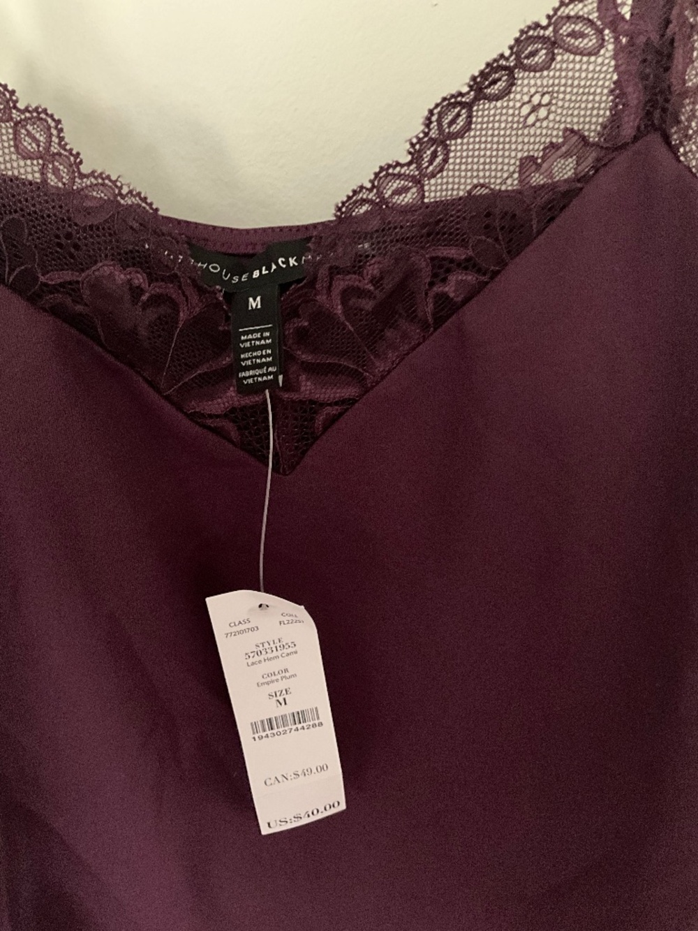 NWT White House Black Market Stretch Lace Cami Size M